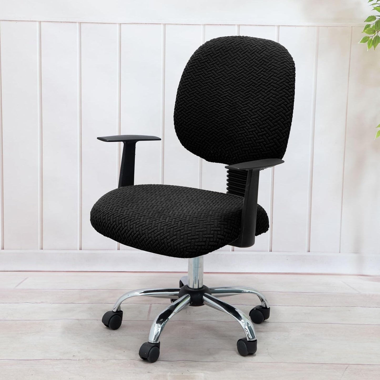 2-Pieces Jacquard Office Chair Cover (Black) - Stretchable Office Chair Seat Cover and Back Cover Slipcovers for Office Chair Durable, Washable, Easy Fit Office Chair Covers