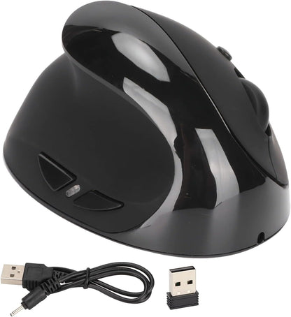 Left-Handed Mouse, 2.4G Wireless Vertical Ergonomic Mouse, 800/1200/1600 DPI Adjustable, Rechargeable Optical Mouse with USB Receiver, for Laptop Computer PC Desktop (Black)
