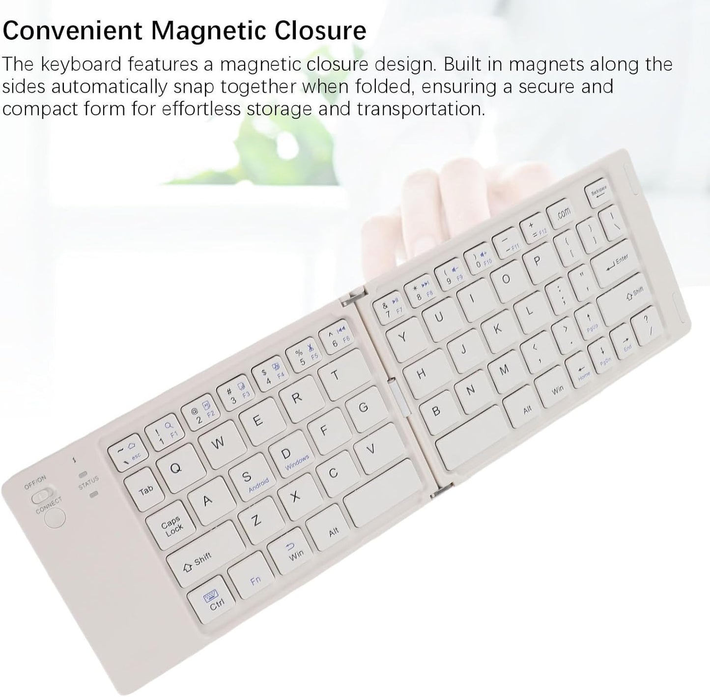 Foldable BT Keyboard - Portable BT 5.0 Wireless Keyboard, Magnetic Ultra Slim Portable Travel Keyboard, Portable Wireless Keyboard for Android for Win (White)