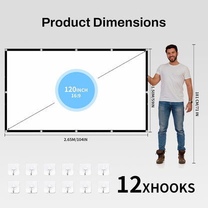 Portable Projector Screen Outdoor, 120In Projector Screen 16:9 4K HD Lightweight Movie Screen, for Outdoor Movie Screen Backyard Indoor Home Theater Projection (Screen)