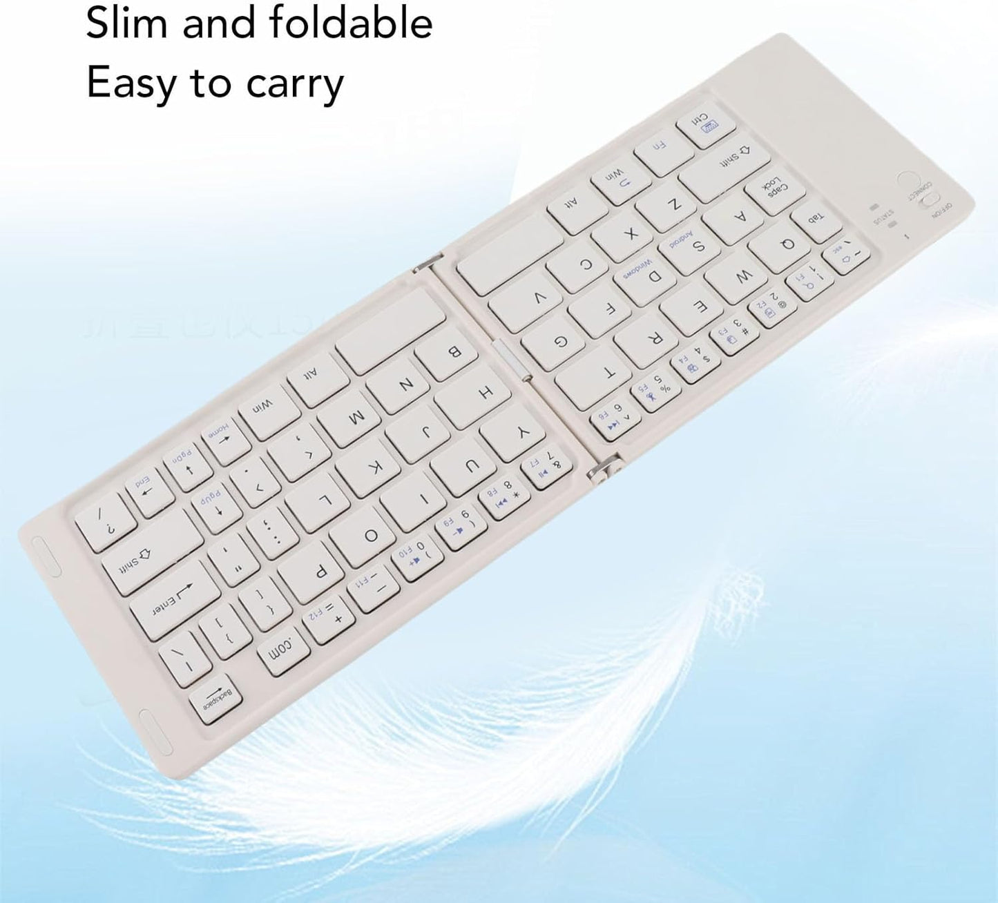 Foldable BT Keyboard - Portable BT 5.0 Wireless Keyboard, Magnetic Ultra Slim Portable Travel Keyboard, Portable Wireless Keyboard for Android for Win (White)