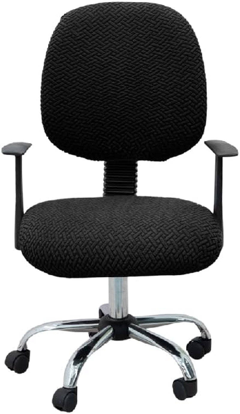 2-Pieces Jacquard Office Chair Cover (Black) - Stretchable Office Chair Seat Cover and Back Cover Slipcovers for Office Chair Durable, Washable, Easy Fit Office Chair Covers