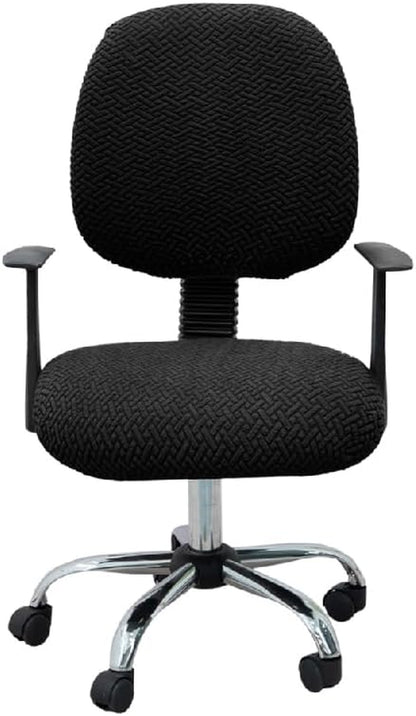 2-Pieces Jacquard Office Chair Cover (Black) - Stretchable Office Chair Seat Cover and Back Cover Slipcovers for Office Chair Durable, Washable, Easy Fit Office Chair Covers
