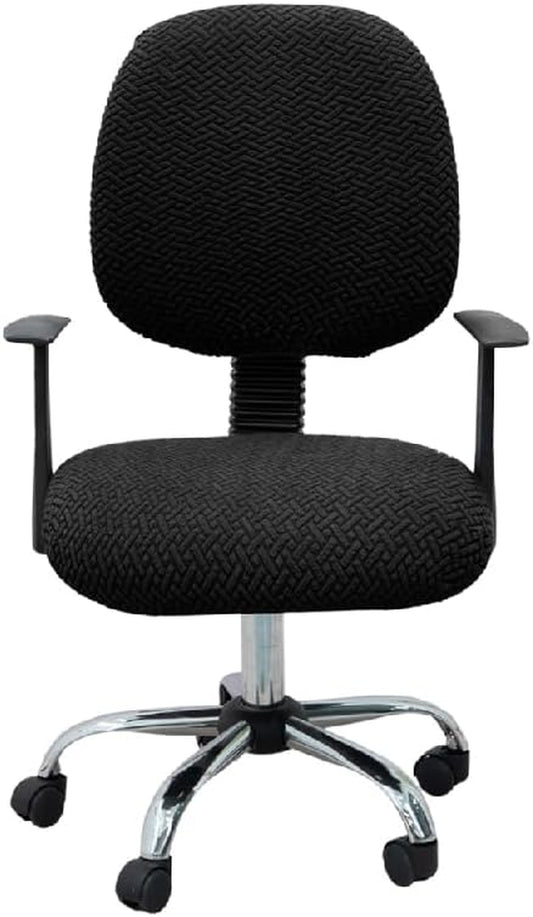 2-Pieces Jacquard Office Chair Cover (Black) - Stretchable Office Chair Seat Cover and Back Cover Slipcovers for Office Chair Durable, Washable, Easy Fit Office Chair Covers
