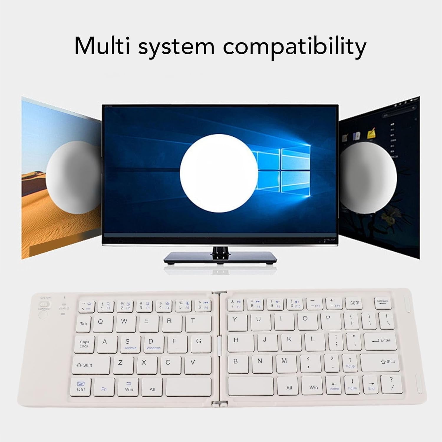 Foldable BT Keyboard - Portable BT 5.0 Wireless Keyboard, Magnetic Ultra Slim Portable Travel Keyboard, Portable Wireless Keyboard for Android for Win (White)