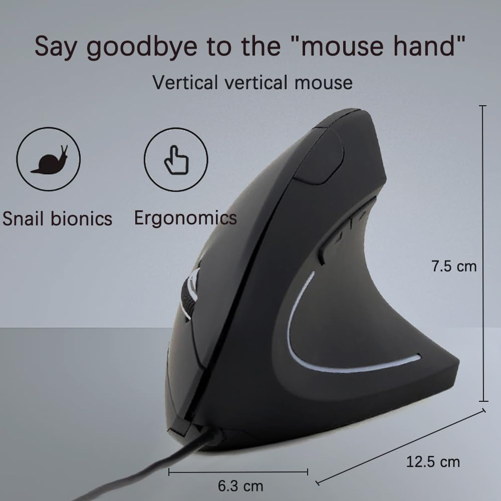 Wired Mouse, Ergonomic Mouse 6 Buttons Silent Mouse 4 Adjustable DPI Vertical Mouse Compatible with Windows/Chrome/Laptop/Computer