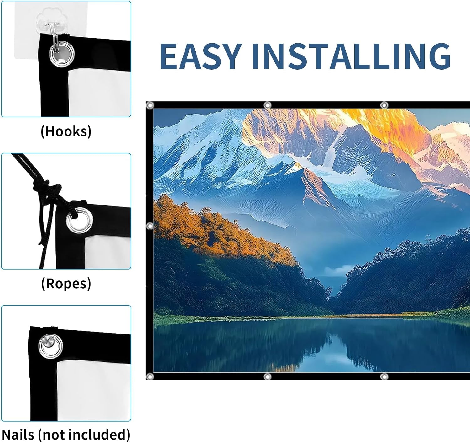 Portable Projector Screen Outdoor, 120In Projector Screen 16:9 4K HD Lightweight Movie Screen, for Outdoor Movie Screen Backyard Indoor Home Theater Projection (Screen)