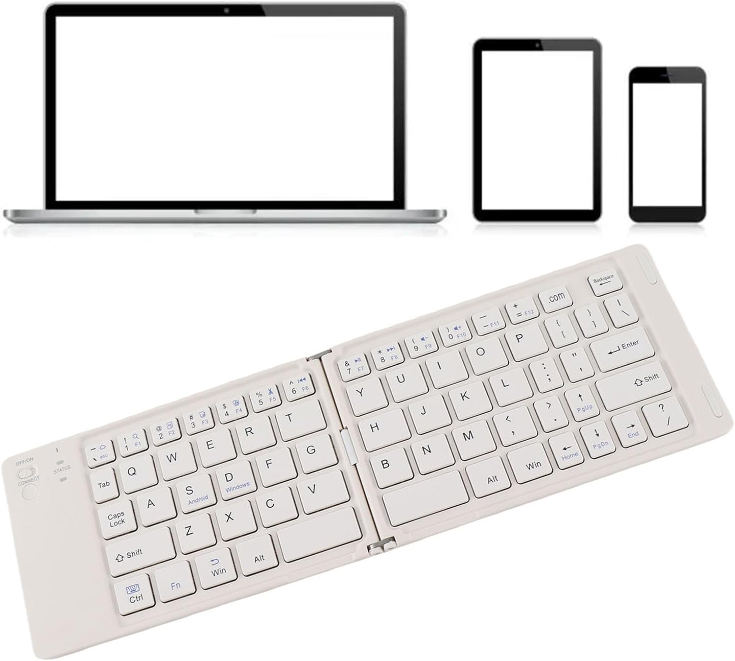 Foldable BT Keyboard - Portable BT 5.0 Wireless Keyboard, Magnetic Ultra Slim Portable Travel Keyboard, Portable Wireless Keyboard for Android for Win (White)