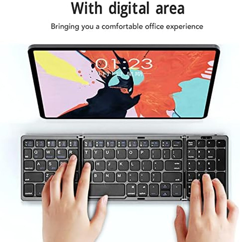 Foldable Keyboard, Triple Folding Keyboard Bluetooth Keyboard, Full Size Ultra Slim Portable Wireless Keyboard for Laptop Tablet Smartphone (Black)