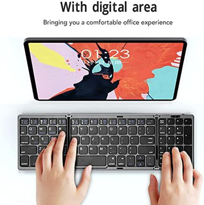Foldable Keyboard, Triple Folding Keyboard Bluetooth Keyboard, Full Size Ultra Slim Portable Wireless Keyboard for Laptop Tablet Smartphone (Black)