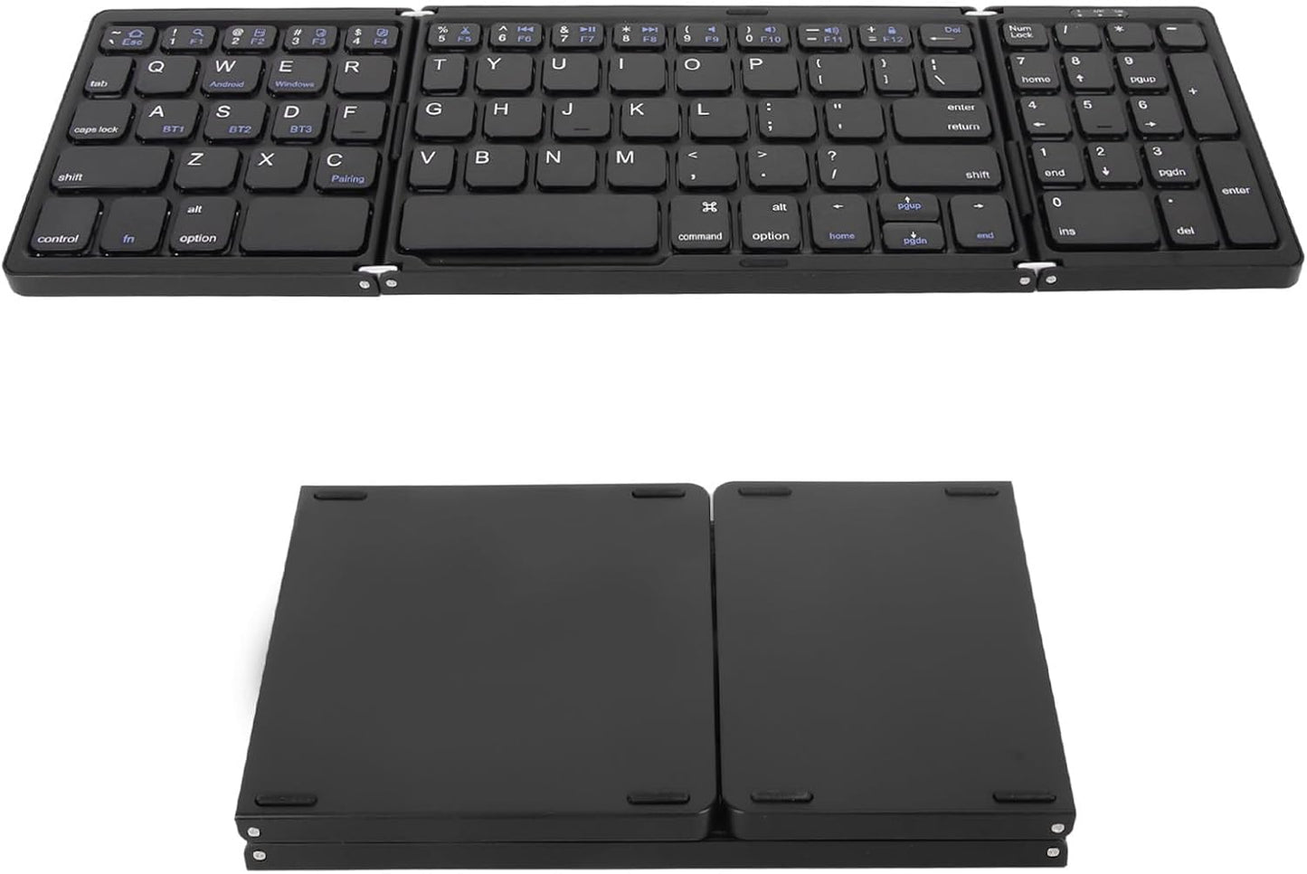 Foldable Keyboard, Triple Folding Keyboard Bluetooth Keyboard, Full Size Ultra Slim Portable Wireless Keyboard for Laptop Tablet Smartphone (Black)