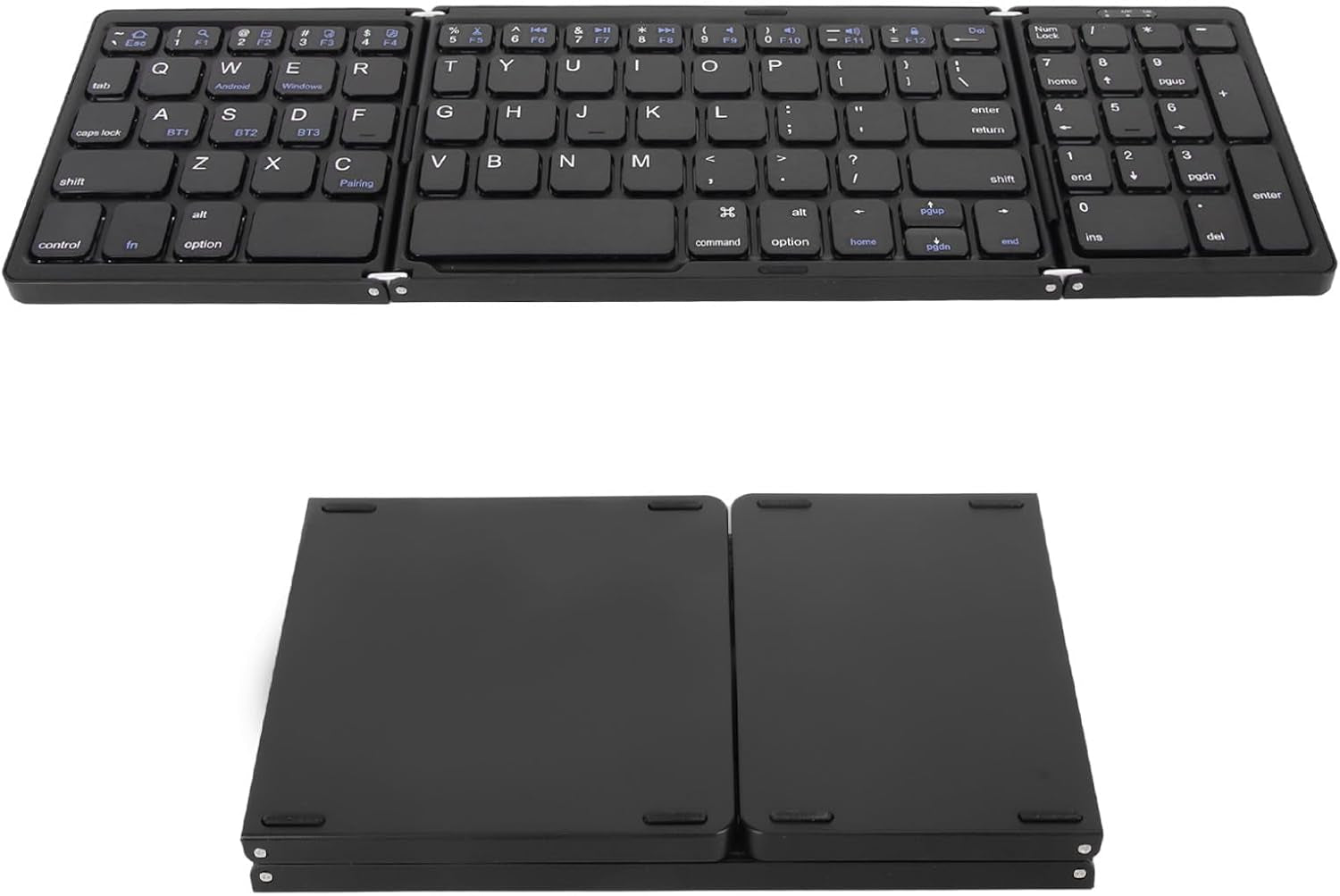 Foldable Keyboard, Triple Folding Keyboard Bluetooth Keyboard, Full Size Ultra Slim Portable Wireless Keyboard for Laptop Tablet Smartphone (Black)