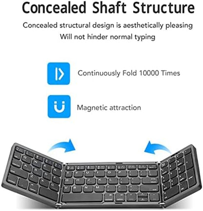 Foldable Keyboard, Triple Folding Keyboard Bluetooth Keyboard, Full Size Ultra Slim Portable Wireless Keyboard for Laptop Tablet Smartphone (Black)