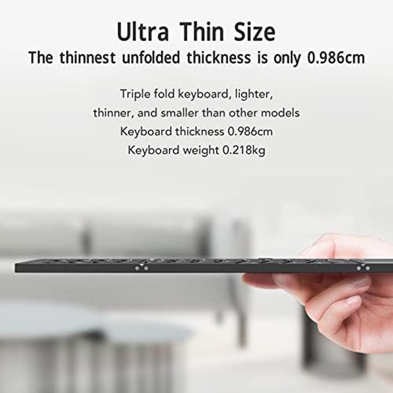 Foldable Keyboard, Triple Folding Keyboard Bluetooth Keyboard, Full Size Ultra Slim Portable Wireless Keyboard for Laptop Tablet Smartphone (Black)