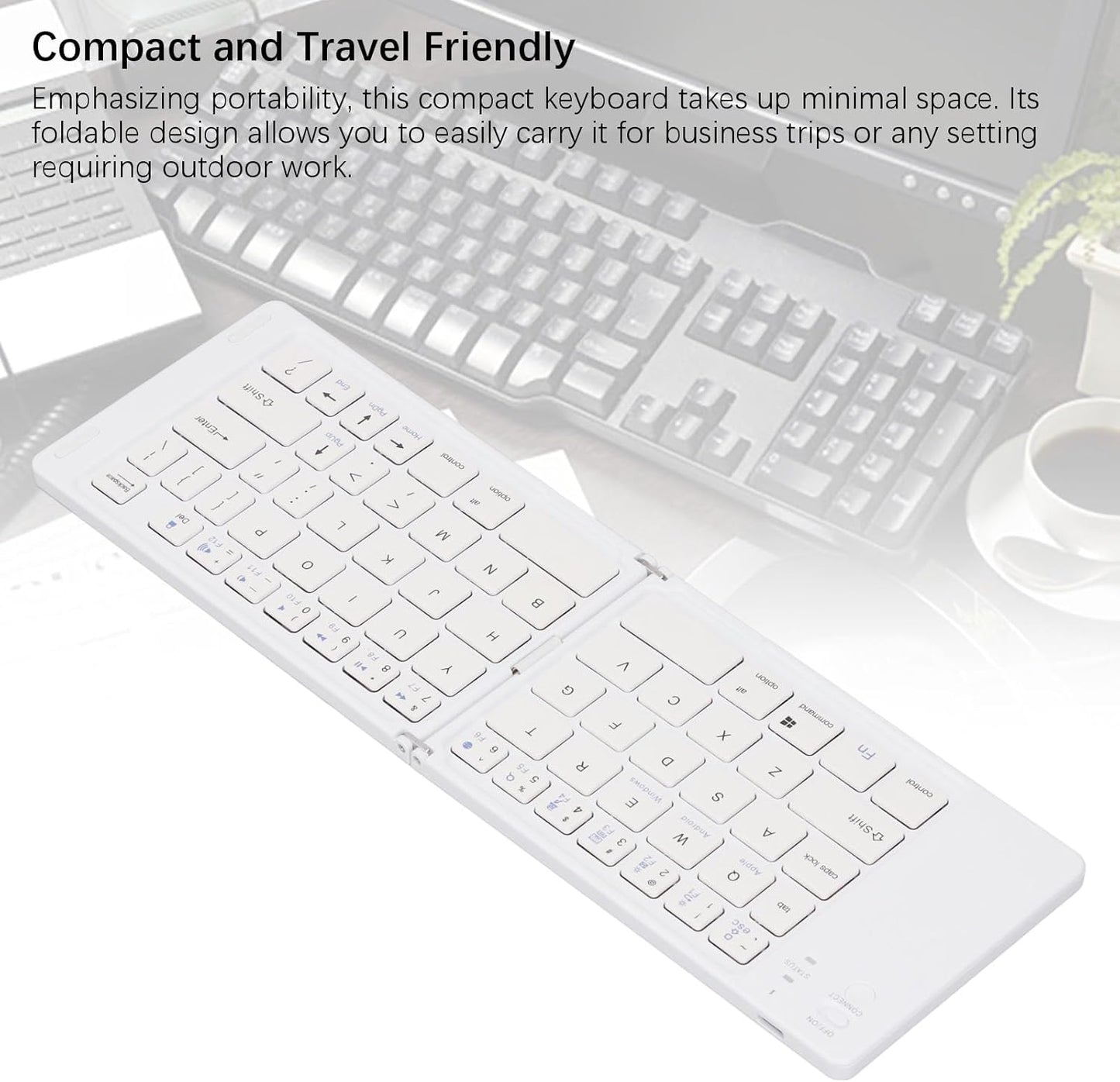 Foldable BT Keyboard - Portable BT 5.0 Wireless Keyboard, Magnetic Ultra Slim Portable Travel Keyboard, Portable Wireless Keyboard for Android for Win (White)