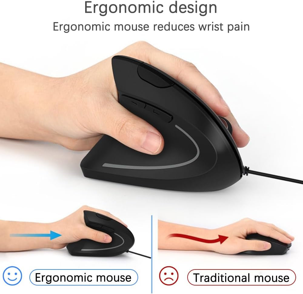 Wired Mouse, Ergonomic Mouse 6 Buttons Silent Mouse 4 Adjustable DPI Vertical Mouse Compatible with Windows/Chrome/Laptop/Computer