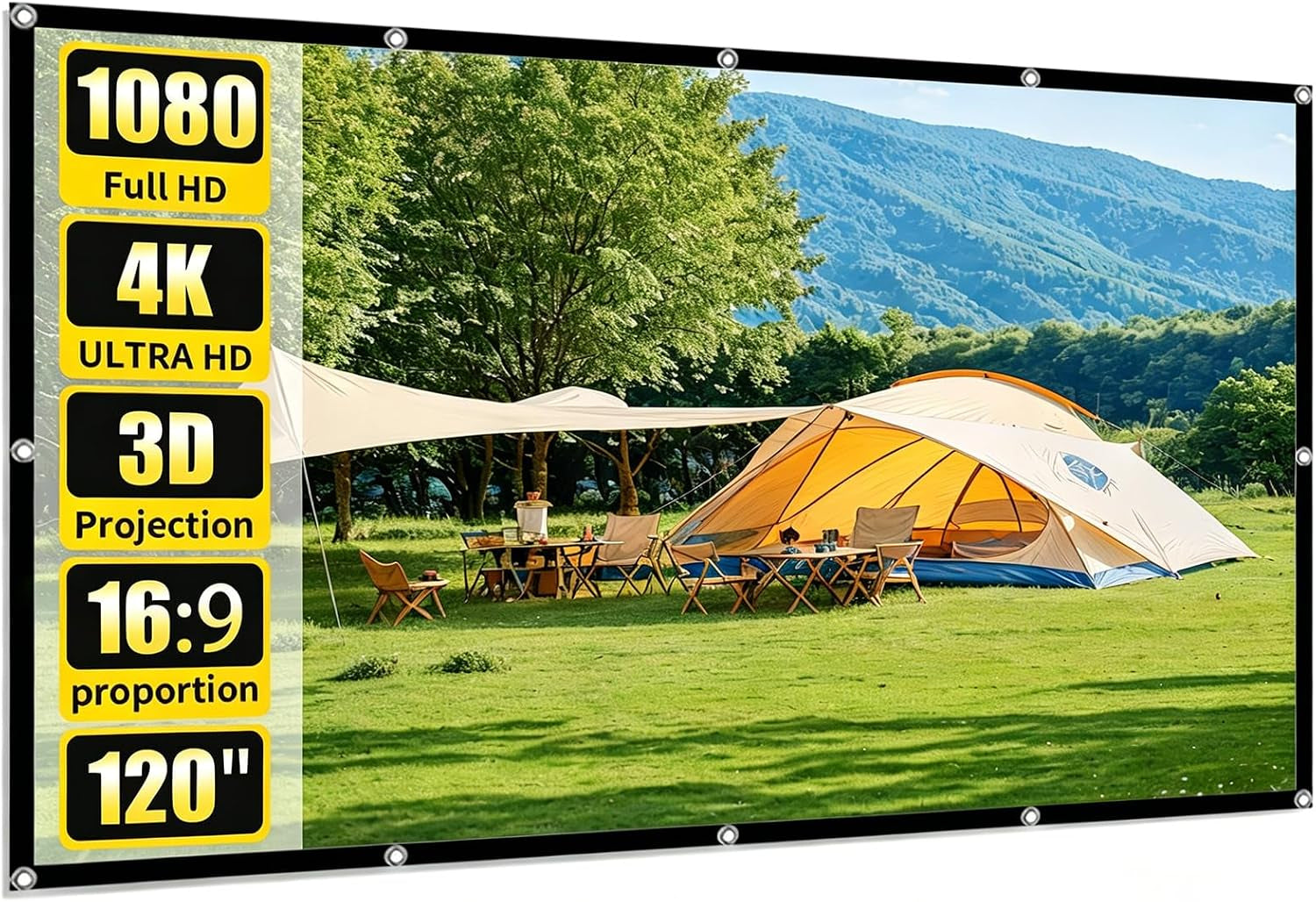 Portable Projector Screen Outdoor, 120In Projector Screen 16:9 4K HD Lightweight Movie Screen, for Outdoor Movie Screen Backyard Indoor Home Theater Projection (Screen)