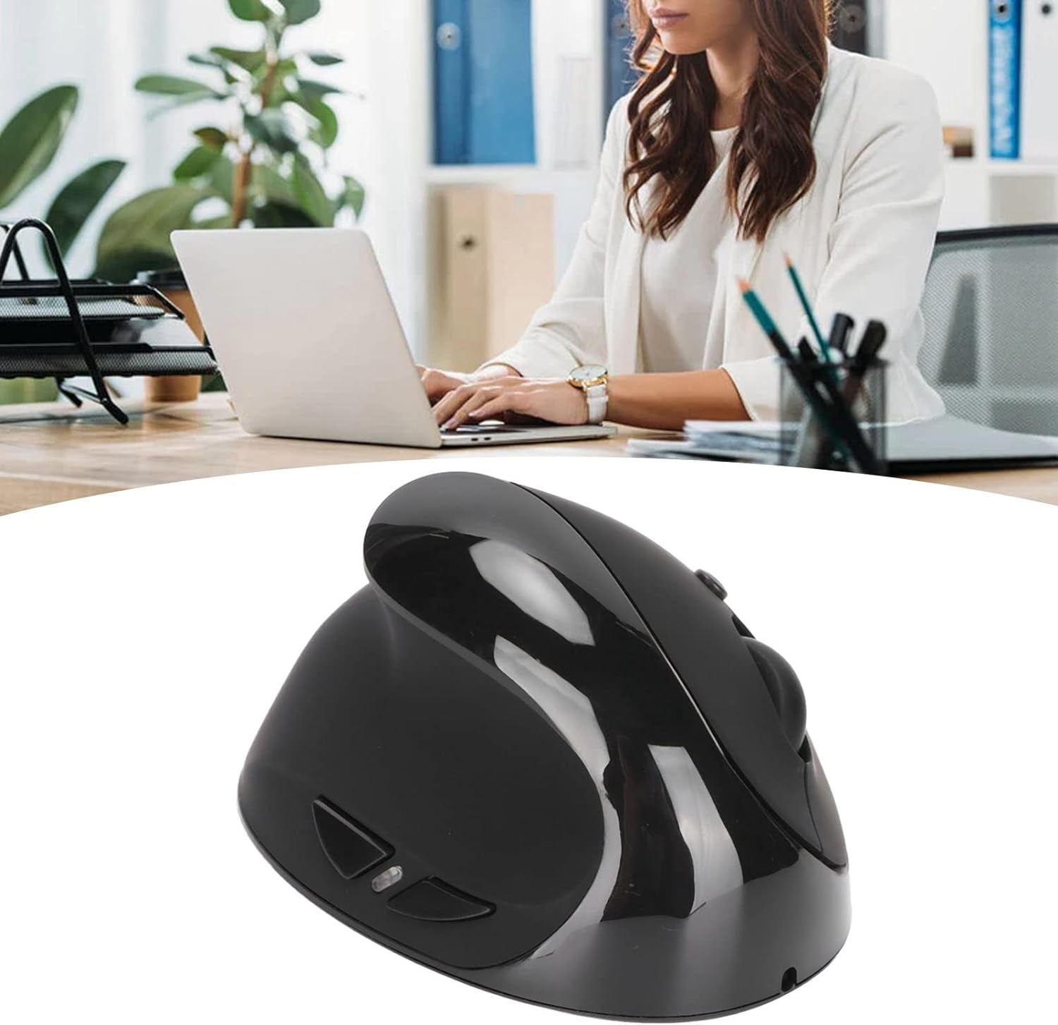 Left-Handed Mouse, 2.4G Wireless Vertical Ergonomic Mouse, 800/1200/1600 DPI Adjustable, Rechargeable Optical Mouse with USB Receiver, for Laptop Computer PC Desktop (Black)