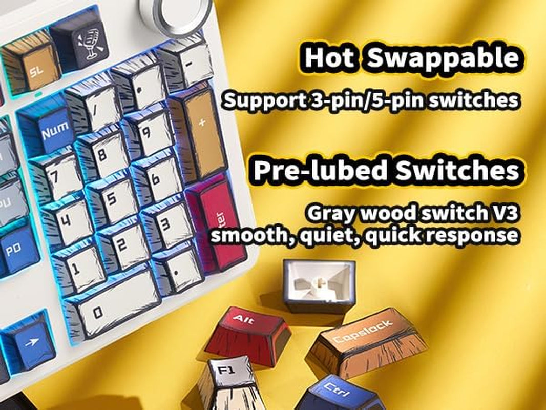 X Aula F99 Pro Mechanical Keyboard, Wireless Gaming Keyboards RGB Backlit Hot Swappable Custom Creamy Bluetooth Computer Keyboard, Tri-Mode Bt5.0/2.4Ghz/Usb-C, Pre-Lubed Switches PBT Keycaps