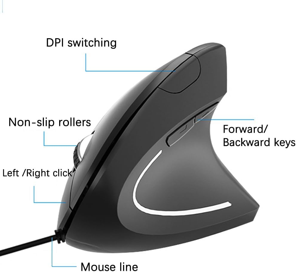 Wired Mouse, Ergonomic Mouse 6 Buttons Silent Mouse 4 Adjustable DPI Vertical Mouse Compatible with Windows/Chrome/Laptop/Computer